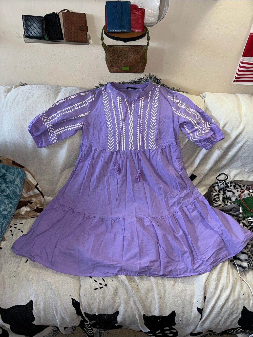 BloomChic Lavender Midi Dress with White Embroidery